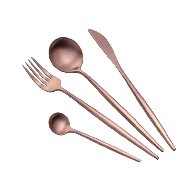 

4 Pcs Box Packing Rose Gold Stainless Steel Dining Cutlery Set, Matte rose gold