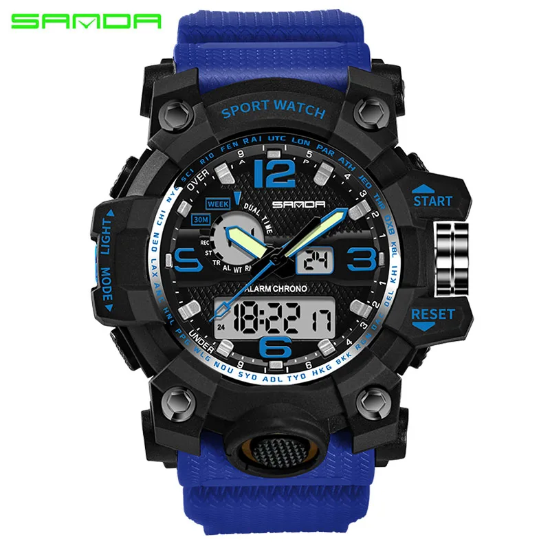 

Multifunction Sports Men Watches Army Military Digital Quartz Dual Time Alarm Clock Sanda 742 Brand Waterproof Led Analog Watch