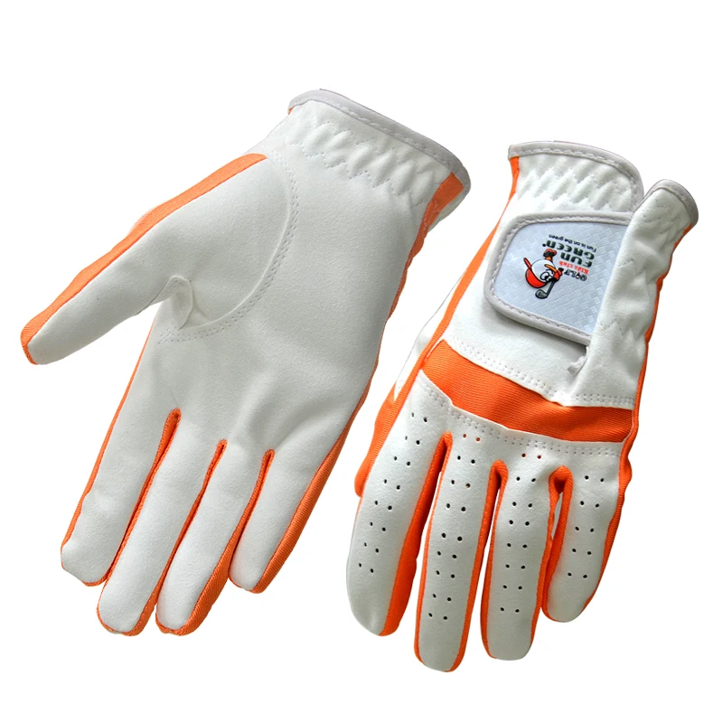 

Children Golf Gloves FUNGREEN Super Fiber Cloth Breathable Non-slip Solf Kids Gloves Golf, White and orange