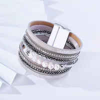 

Fashionable fitness wrap custom wrap pearl friendship gift Magnetic Clasp Bangles bracelets knitted leather bracelet for women