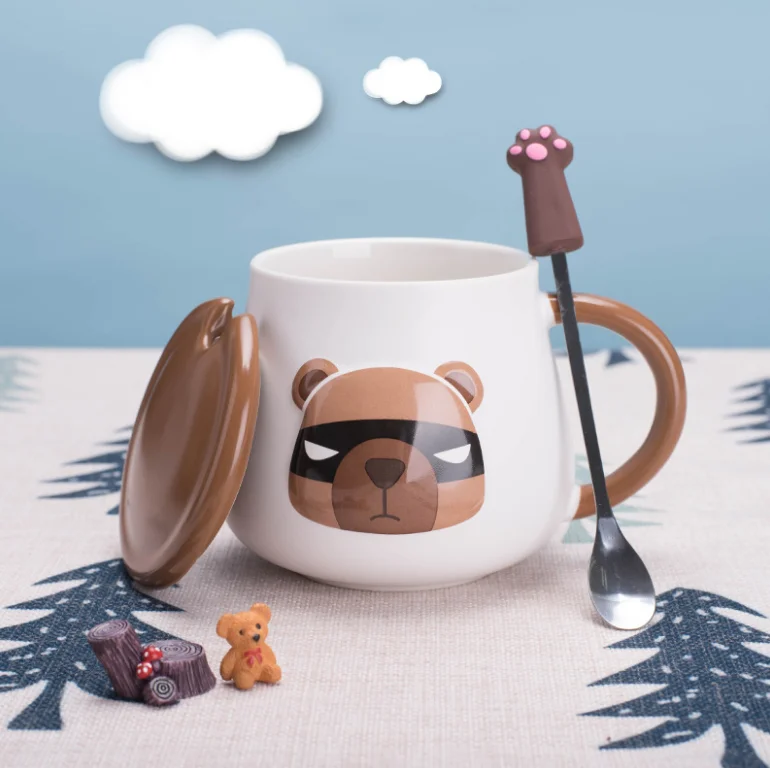 

HT300018-1 Cute Brown Bear Ceramic Coffee Mug Handmade Line Emoticon Porcelain Morning Tea Mug, Refer to pictures