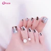 JA17 artifical pre design toe false nails tips back glue fashion press on toe nail tips metallic colour nail tips