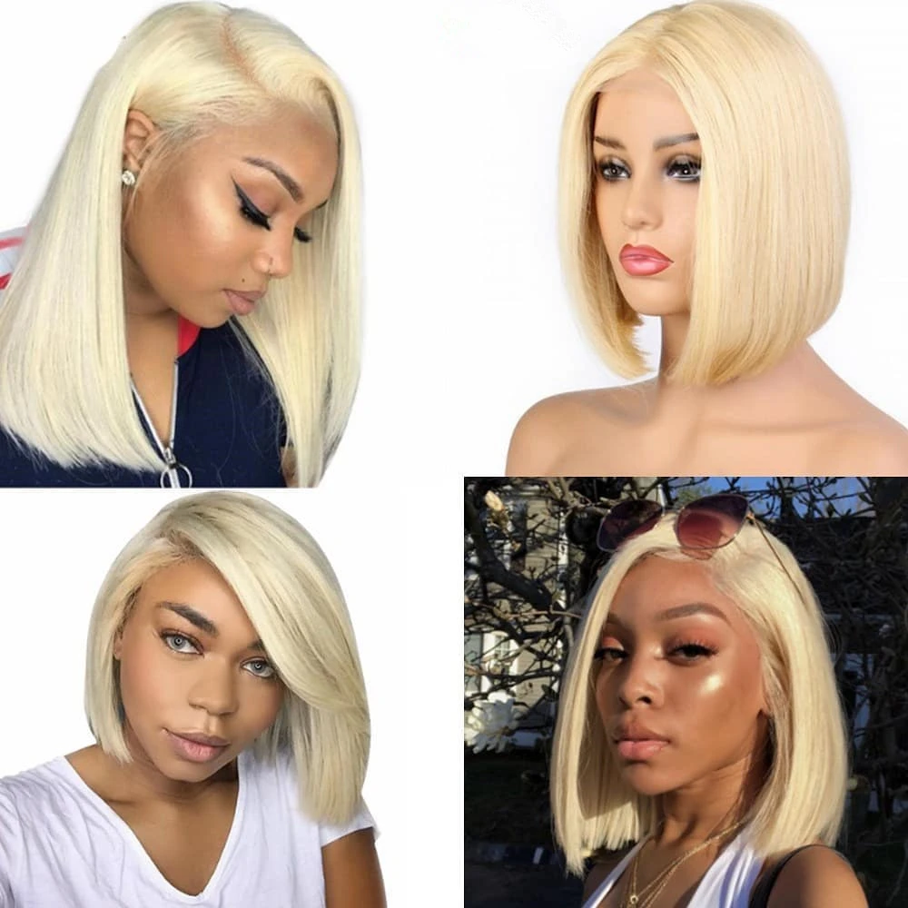 High Grade Glueless Short Bob 613 Human Hair Full Lace Wig Straight ...