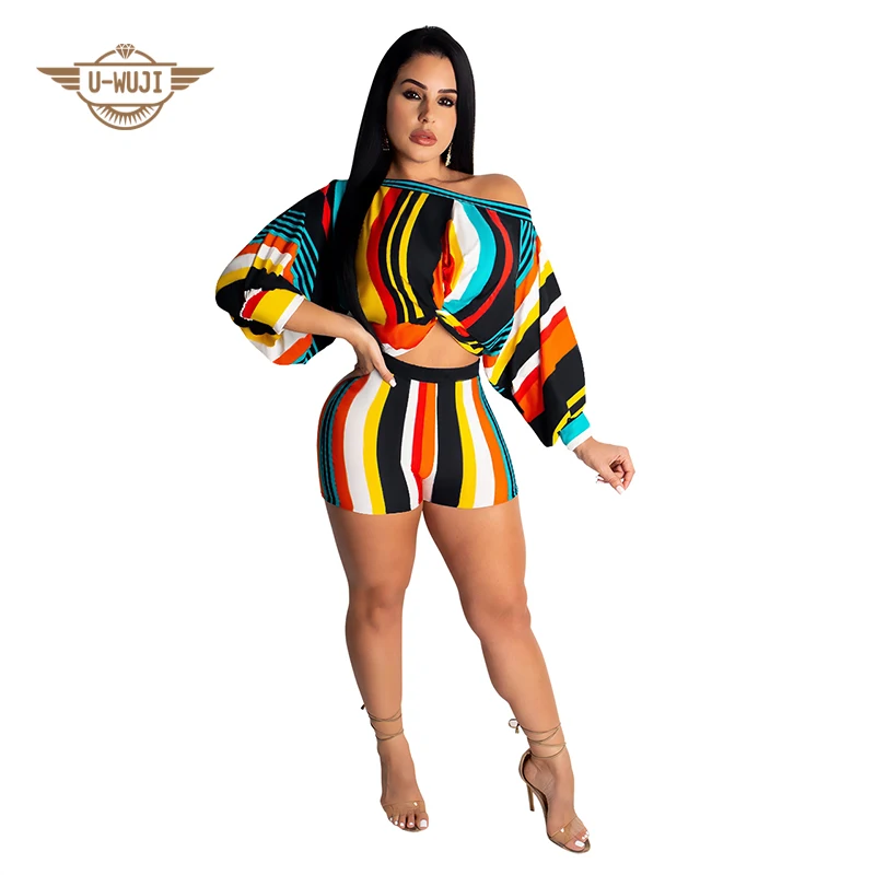 

Wholesale Women's Casual Multicolor Striped Printed Long Sleeve Two Pieces Club Wear