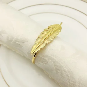 Image of Wholesale gold feather leaf napkin rings for Wedding Thanksgiving Holiday