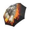 automatic 3 folding umbrella with wolf printing