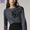 Women's floral jacquard thick knitted merino wool blend winter sweaters for ladies