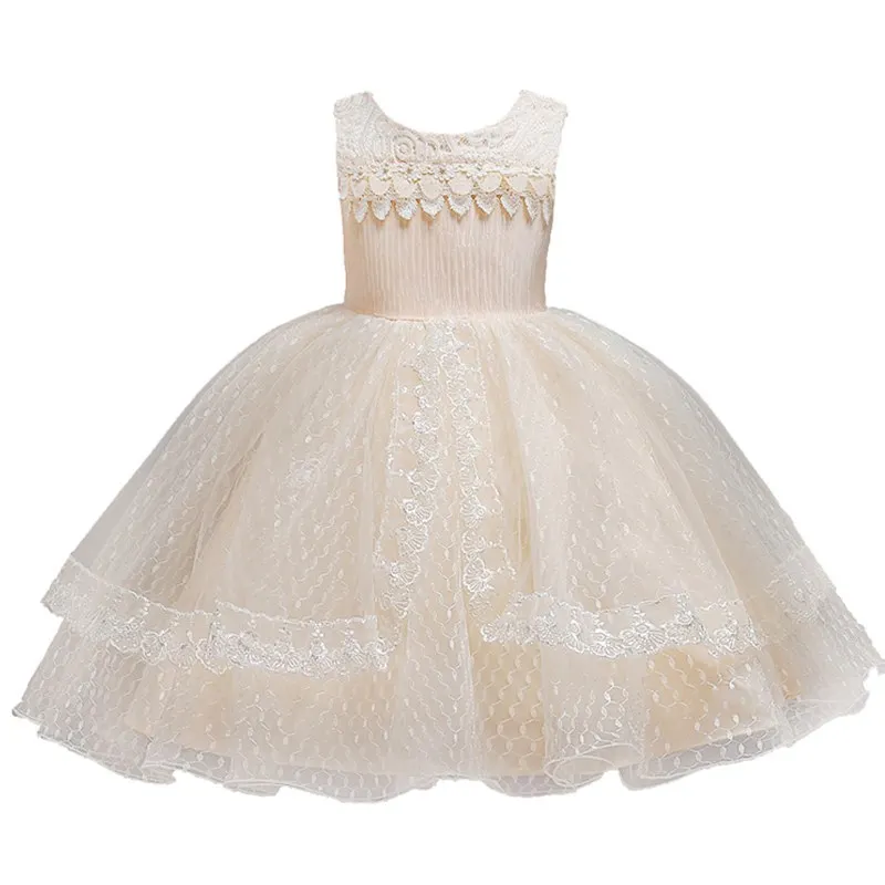 

Girls Wedding Dress Children Floral Lace Princess Evening Party Ball Gown Girl Communion Christening Baby Dress, As picture