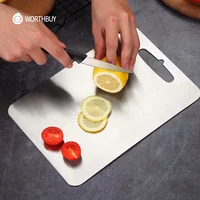 

Easy clean square chopping block thicken kitchen chopping board stainless steel 304 cutting board with hanging hole