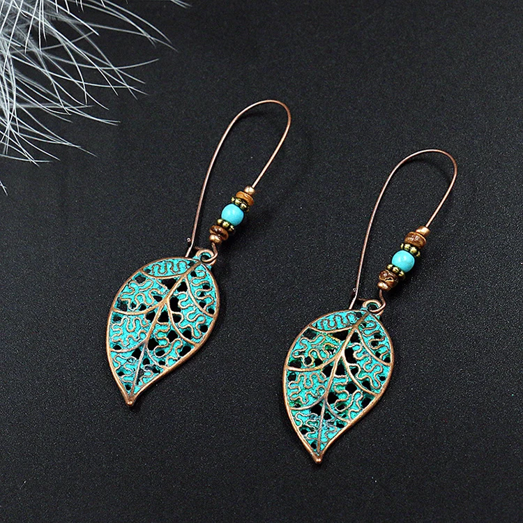 

Hollow Leaf Beads Drop Earrings Charm Bohemia Vintage Dangle Earrings for Women Jewelry Gift (KDR026), Same as the picture