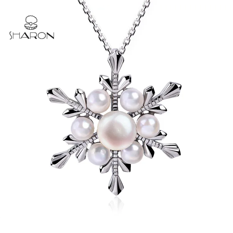 

Christmas Winter Jewelry S925 Sterling Silver Snowflake Pearl Pendant