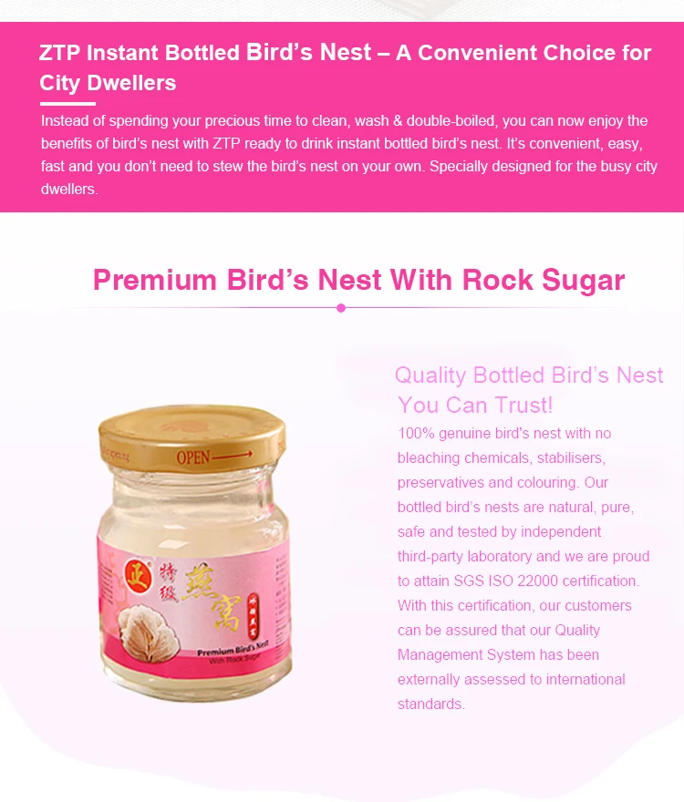 Ztp Premium Swallow Bird Nest Beverage With Rock Sugar Buy Bird Nest
