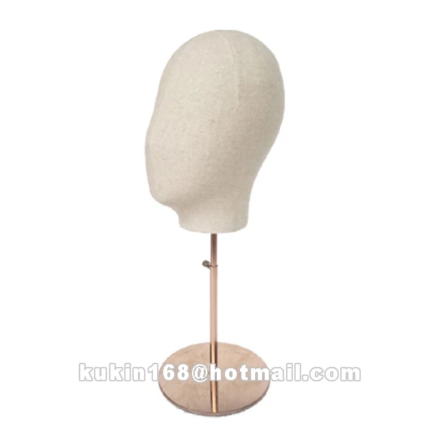 

Millinery display head, Fabric covered mannequin head with metal stand