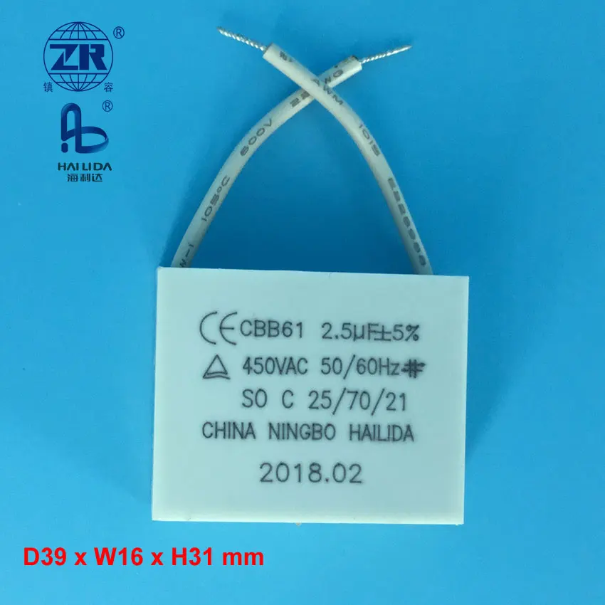 Cbb61 2.5uf 250vac Fan Capacitor Function With Lead Wire - Buy Cbb61 2 ...