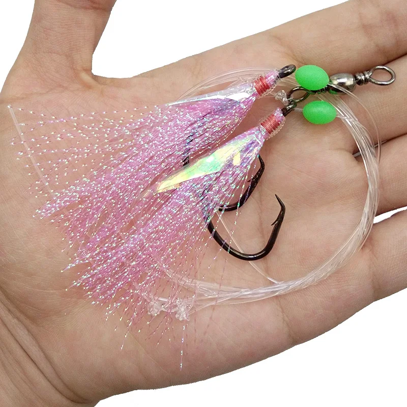 

10pcs/bag Fish Skin Bait Sabiki Rigs 2 Arm Big Sport Circle Hook Sea Fishing Colorful Flasher Bait Fishing Rigs For Herring, Red pink blue green yellow purple colorful