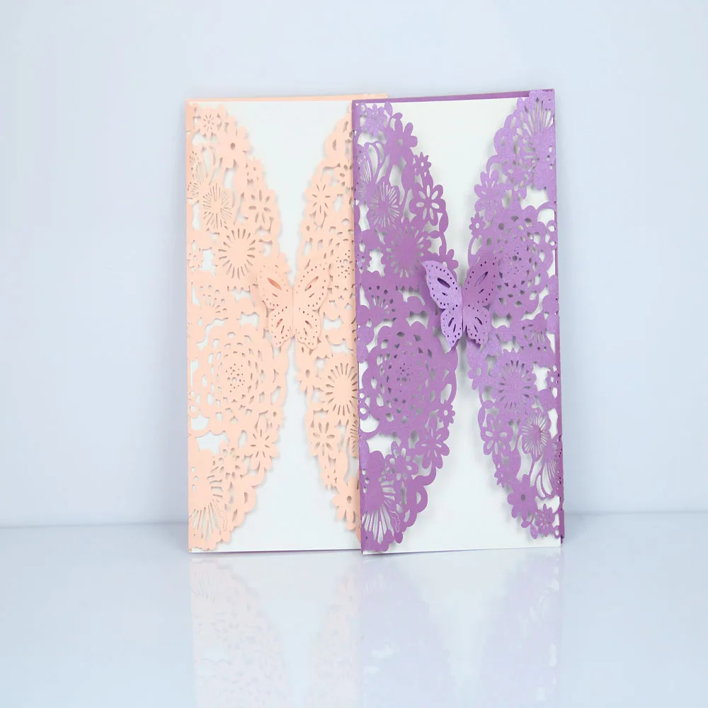 

Hot selling wedding favor folded laser cut cards invitation