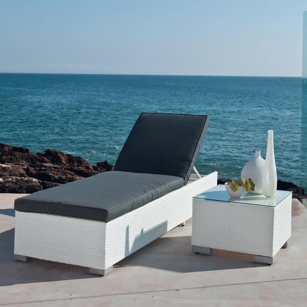 豪华耐柳条日光浴床花园靠背可调节铝框躺椅