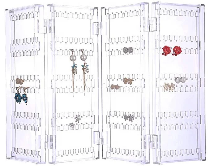 

256 Holes 5 Tiers 4 Doors Foldable Necklace Hanging Jewelry Organizer Double Sided Stand Display Earrings Display Acrylic