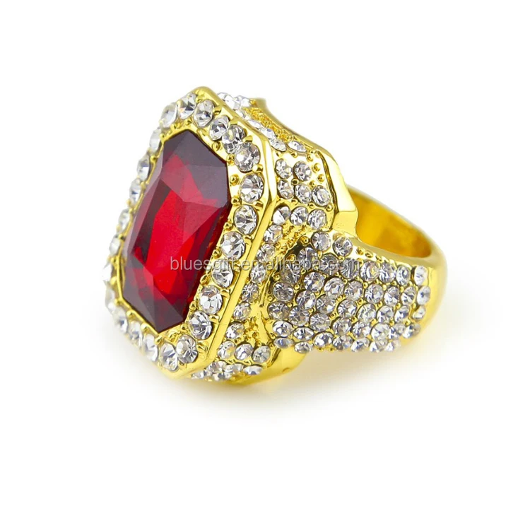 

European Style gold color zinc alloy natural ruby ring