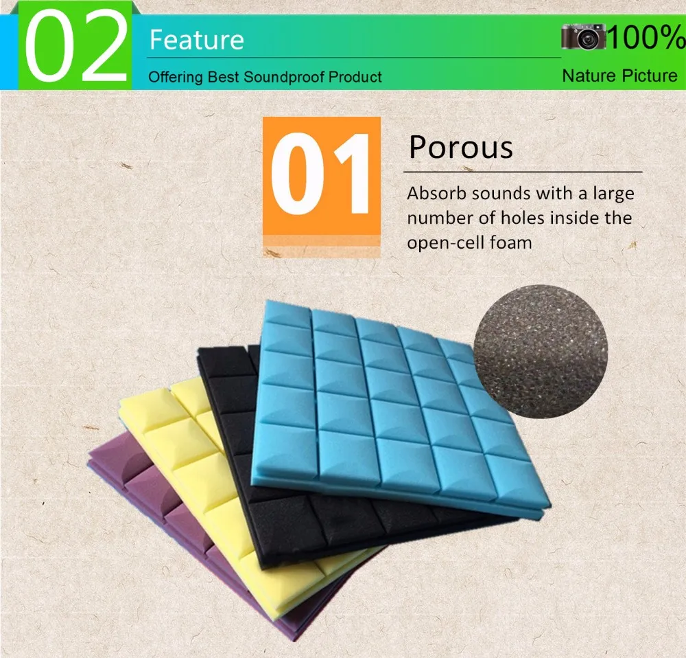 Studio Soundproofing Materials Porous Mushroom Acoustic Foam Fire