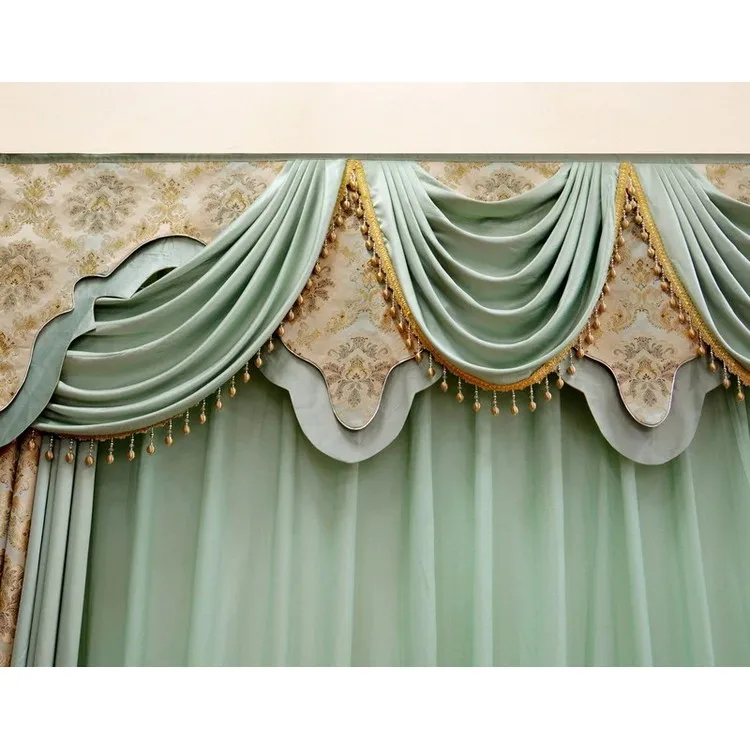 Golden Floral Blossom Print Design Modern Luxury Home Swag Valance