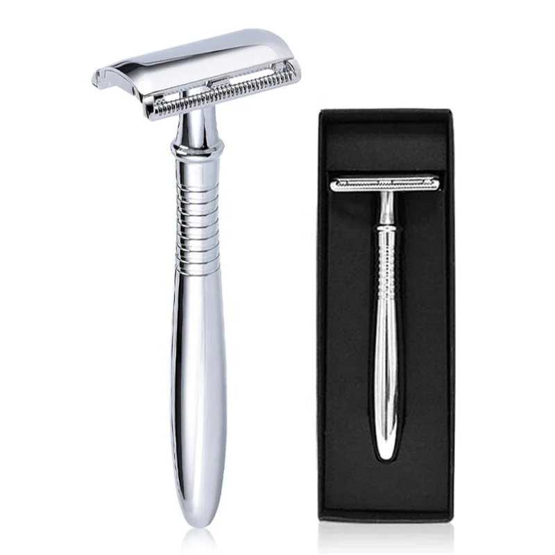 

Double Edge Safety Razor - Wet Shaving Razor for Men & Woman - Classic Barber Shaver + 5 Platinum Blades, Silver