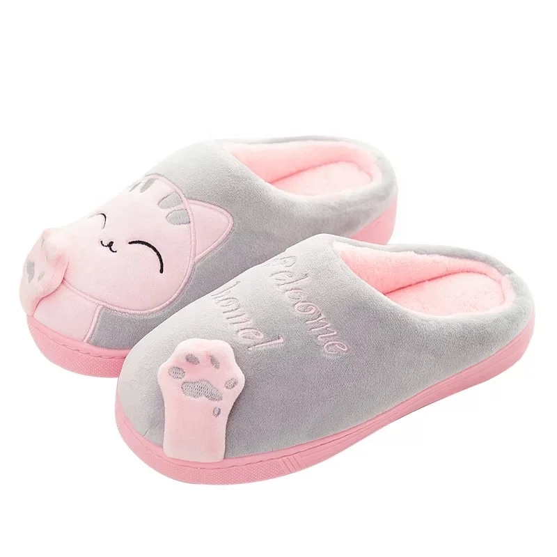 

animal cat house plush couple warm winter slipper with thick sole