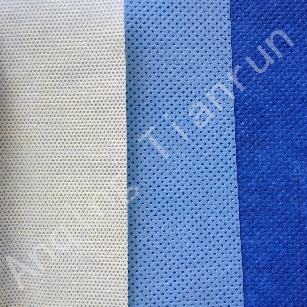 
White and Blue SMS Nonwoven Fabric for Surgical Drapes and Wraps 