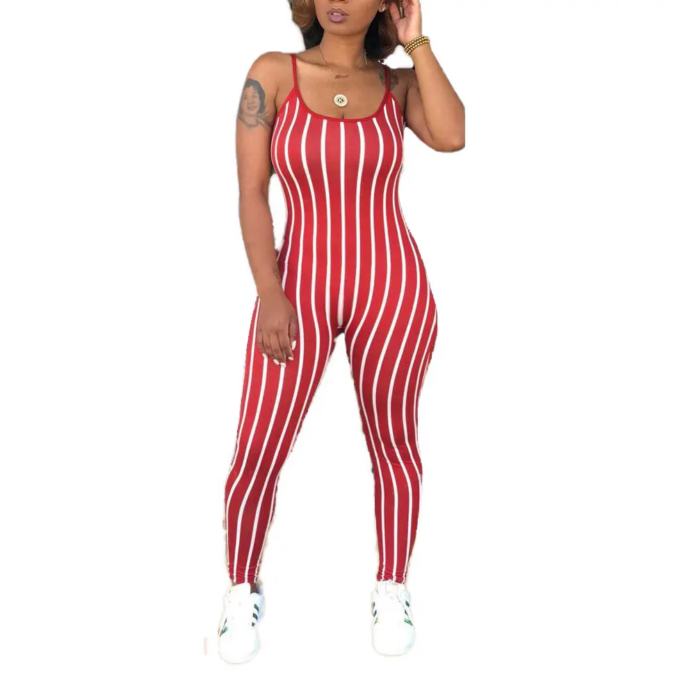 

80808-MX76 summer comfortable 4 colors sleeveless stripes jumpsuits for women