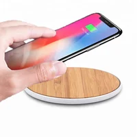 

2018 gift new round shape super thin fast qi bamboo wood wireless charger for iPhone android phones