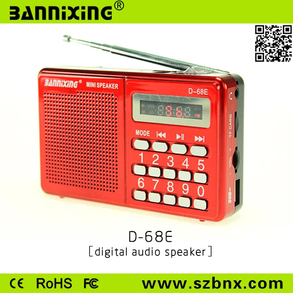 

mp3 player D-68E Yes Screen and AM/FM Type radio, Red;blue;black