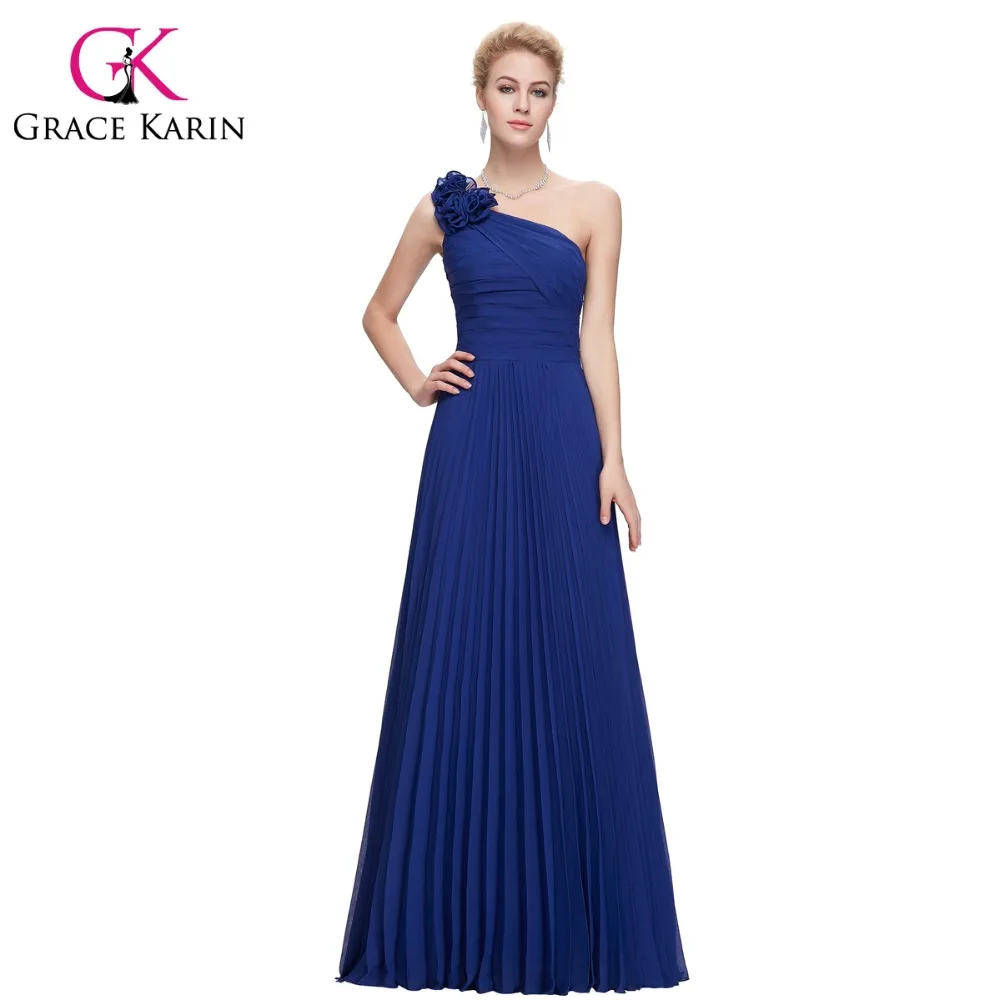 Grace Karin Chiffon Long Evening Dress One Shoulder Pleated Red Green Purple Royal Blue Formal Evening
