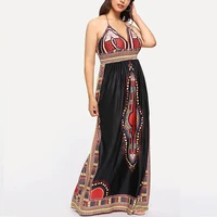 

Hot Sale Off Shoulder Backless African Dress Material Dashiki Print Clothing