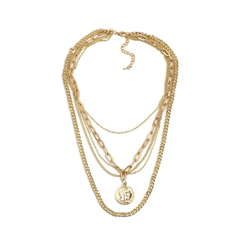 

danyuan wholesale custom vintage gold multilayer coin pendant charm necklace personalized creative necklace gift for her, Picture