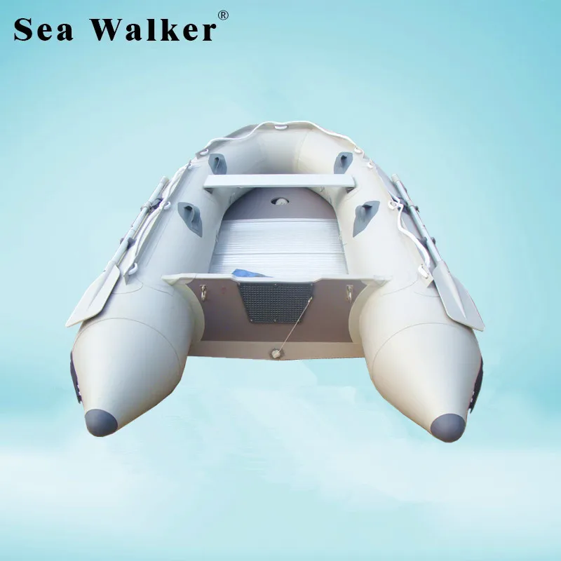 

Seawalker New Design 3.8M Inflatable Fishing Boat Best Price PVC Aluminium Floor Boat Rowing Boat With CE For Sale, White+gray