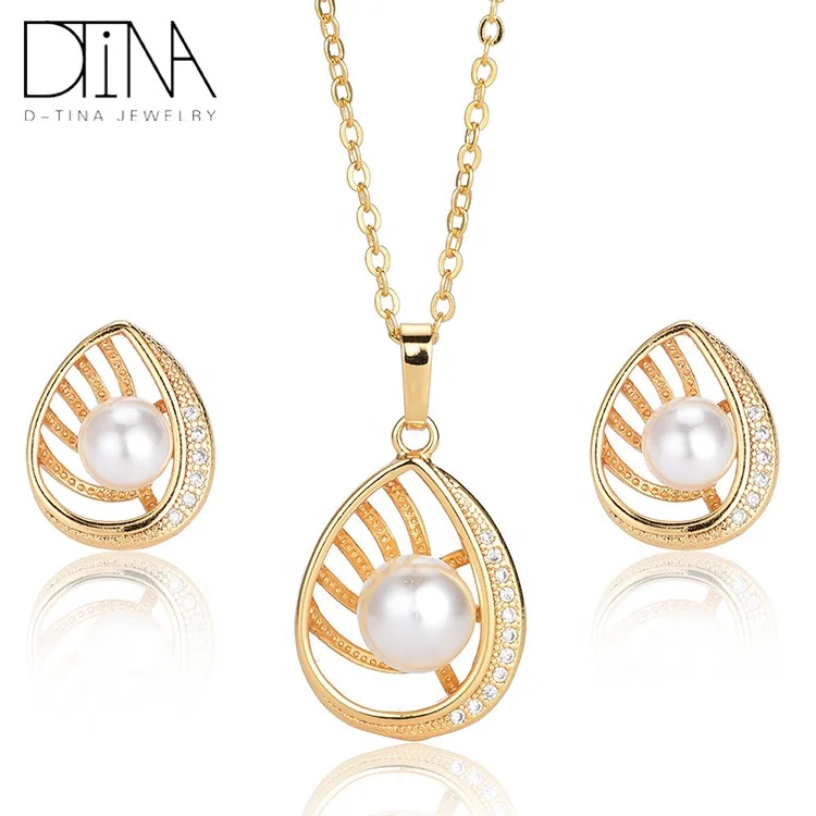 

DTINA Bright Pearl Set Women's Earrings Necklace Jewelry Set, Gold color