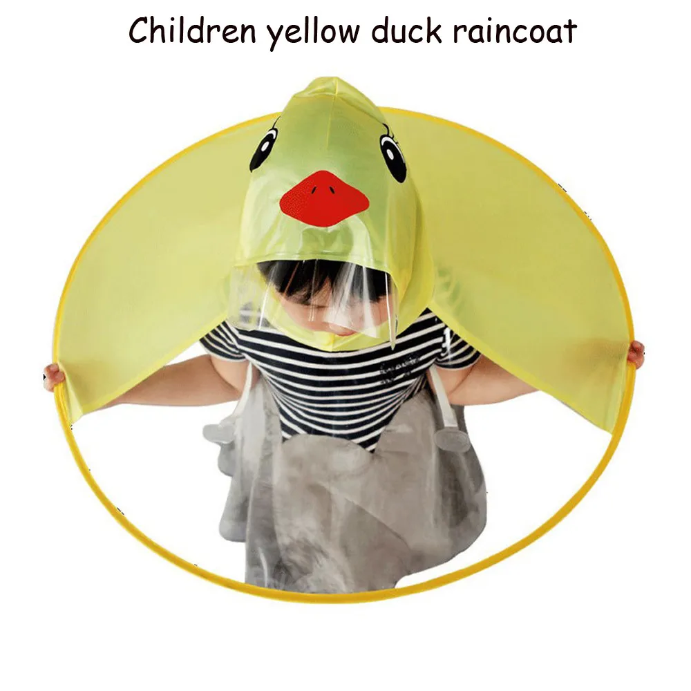 Cartoon Duck Child Kids Raincoat Umbrella UFO Shape Rain Hat Hands Free Sale VS