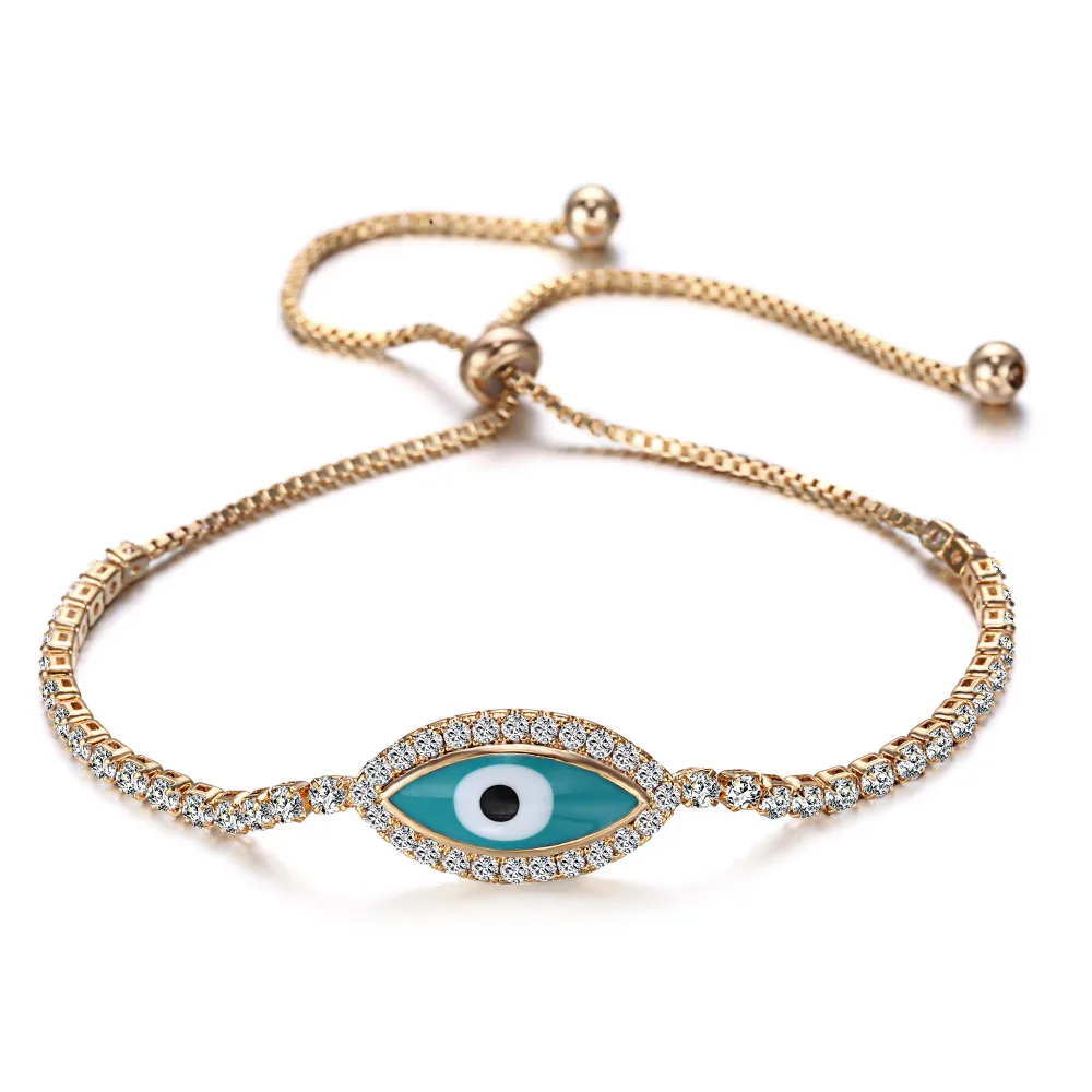 

Fashionable new design alloy chain bangle crystal zircon evil eye fancy lady's adjustable bracelet, Picture color