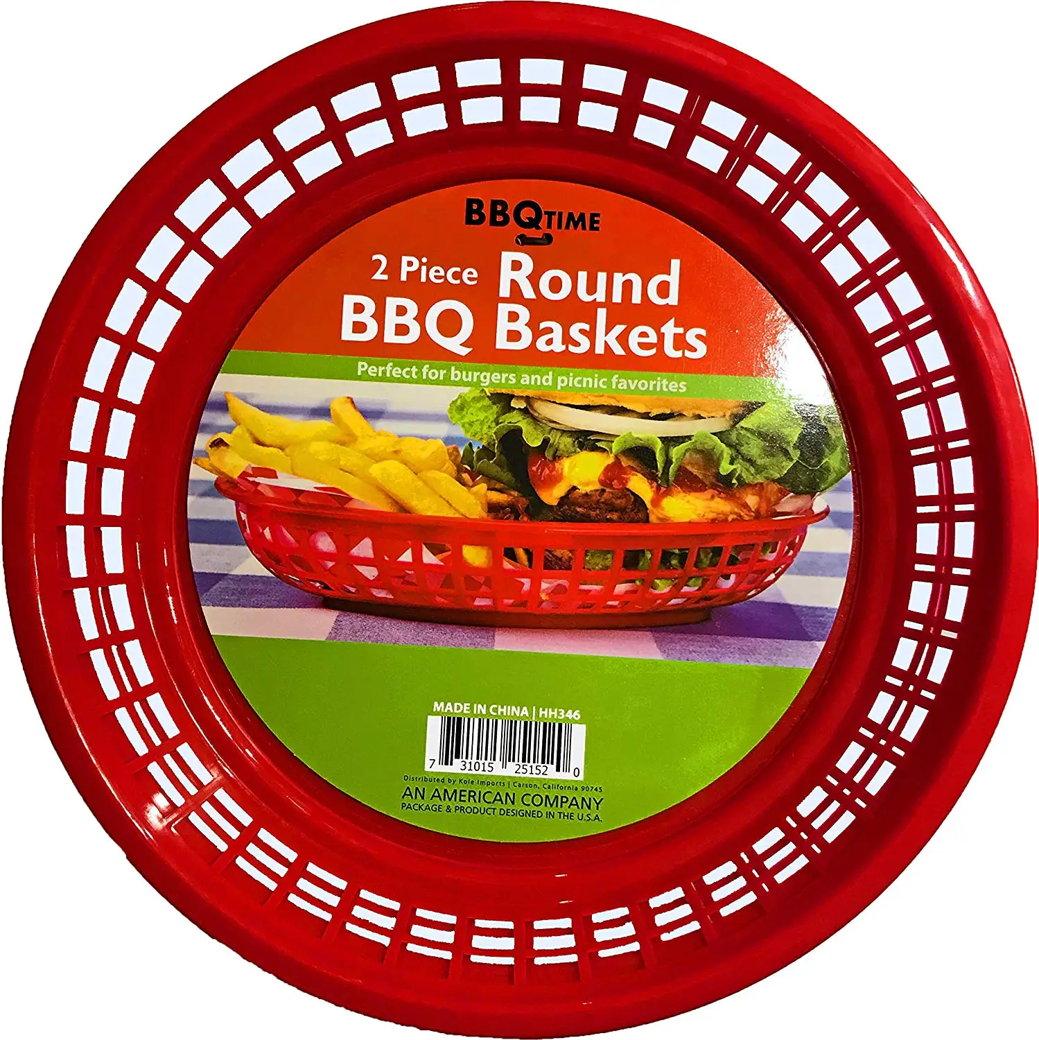 Black Duck Brand 9.5-Inch Round Plastic BPA Free BBQ Food Burger Restaurant Picnic Food Baskets (Red; 20 Baskets)