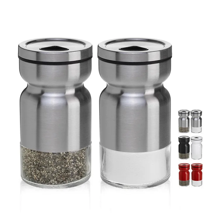

Amazon Hot Glass Storage Glass Salt and Pepper Shakers/Herb and Spice Container Shaker Seasoning Bottle/Glass Spice Containers, Silver