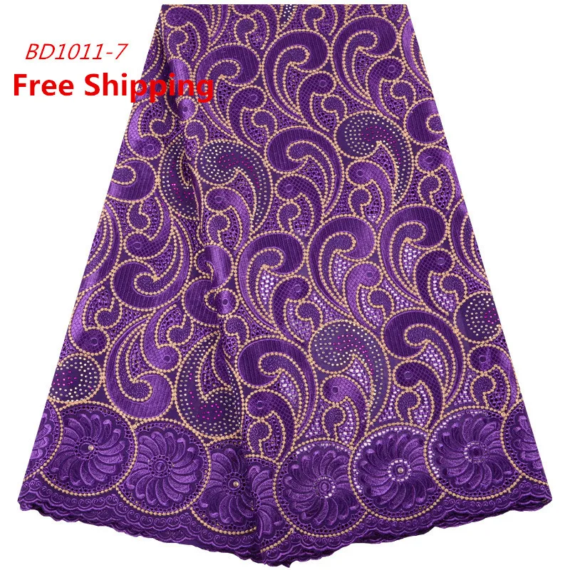 

1425 Purple African Lace Fabric For Men Swiss Voile 100% Cotton Lace Fabric Free Shipping, Cupion