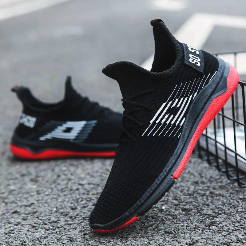

2019 New Arrival Sport Shoes Men Sneakers Lace up Mesh High Quality Running Shoes for Men, Black&white,black&red