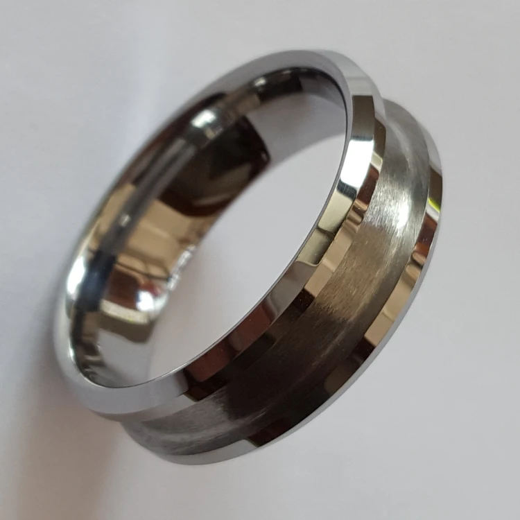 
Wholesale Beveled Edges Center Grooved Tungsten Rings Blank Ring for Inlay 