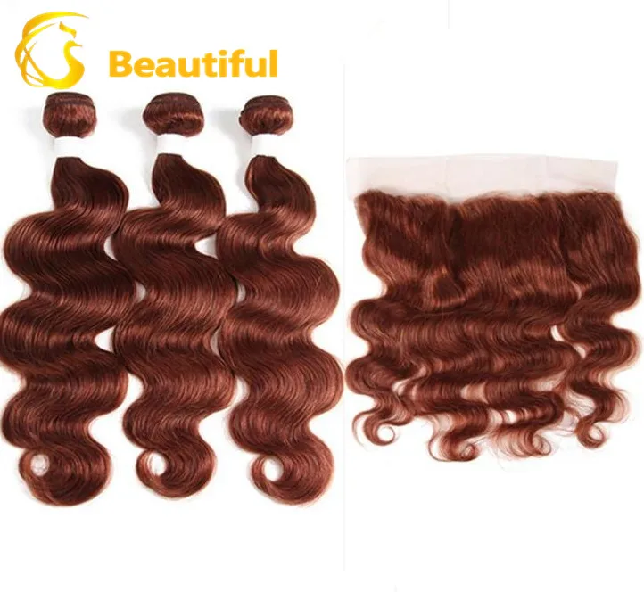 

Wholesale copper red color 22 inch body wave brazilian human hair weave extension lace frontal with bundles copper red weaving