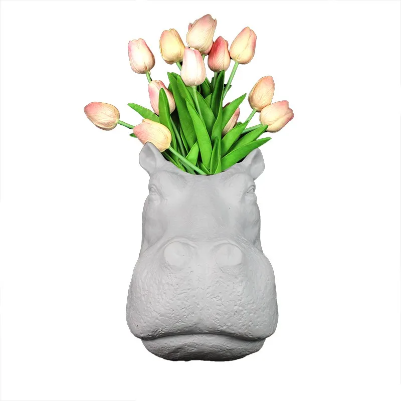 Resin 3D animal head rhinoceros head flower vase home decor factory