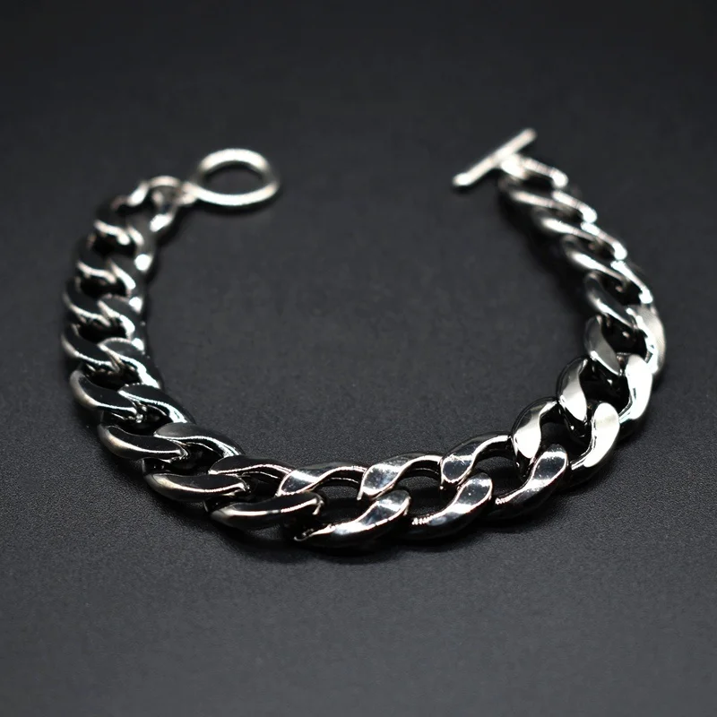 

Black 18cm Men's Bracelets Silver Stainless Steel Curb Cuban Link Chain Bracelets For Men Women Wholesale Jewelry 7in OT Button