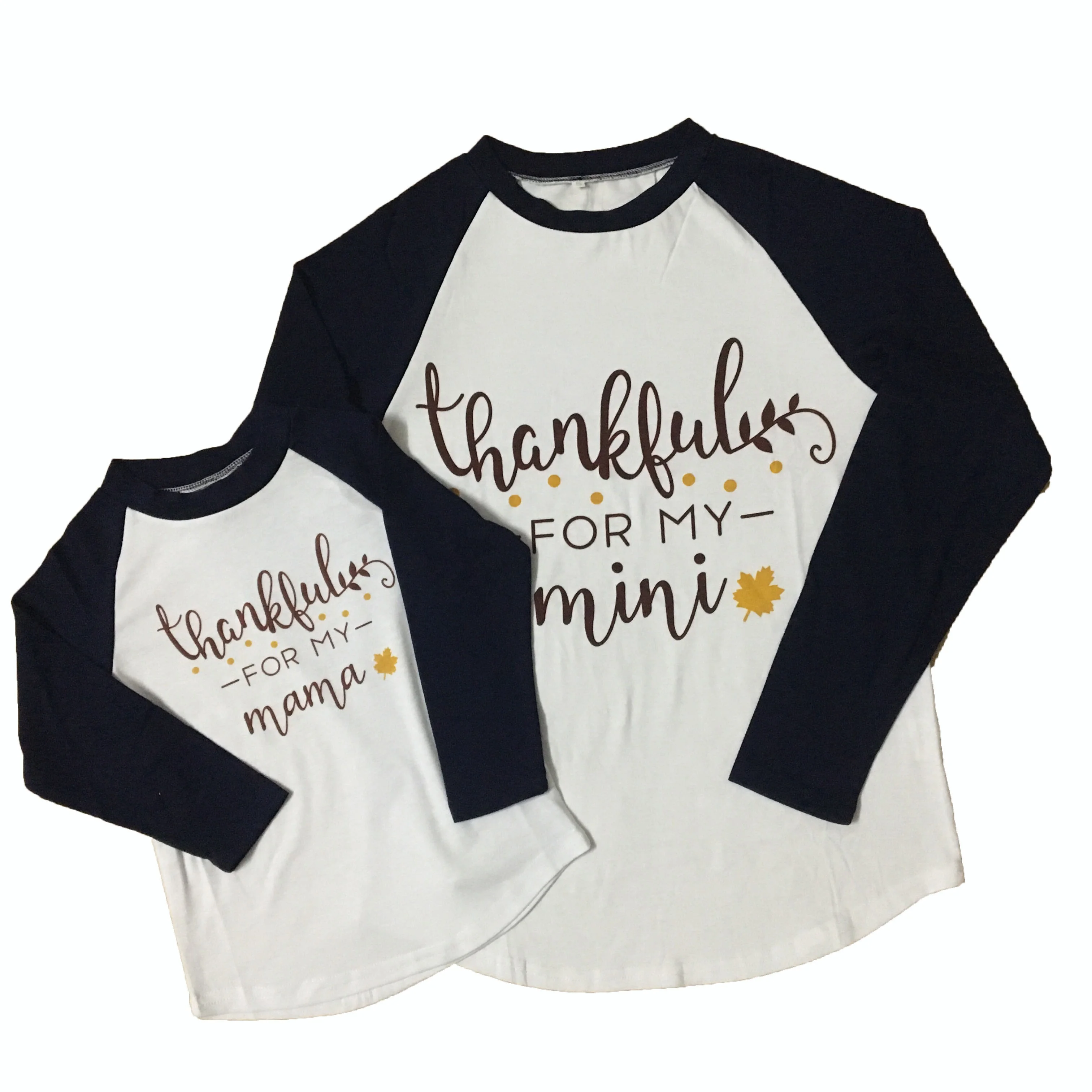 

anti-wrinkle Thanksgiving organic cotton raglan t shirt long sleeves mommy and me t-shirts children round neck custom t-shirt, N/a