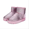 Yiwu manufacturers wholesale warm waterproof pure color sequins glittering snow boots