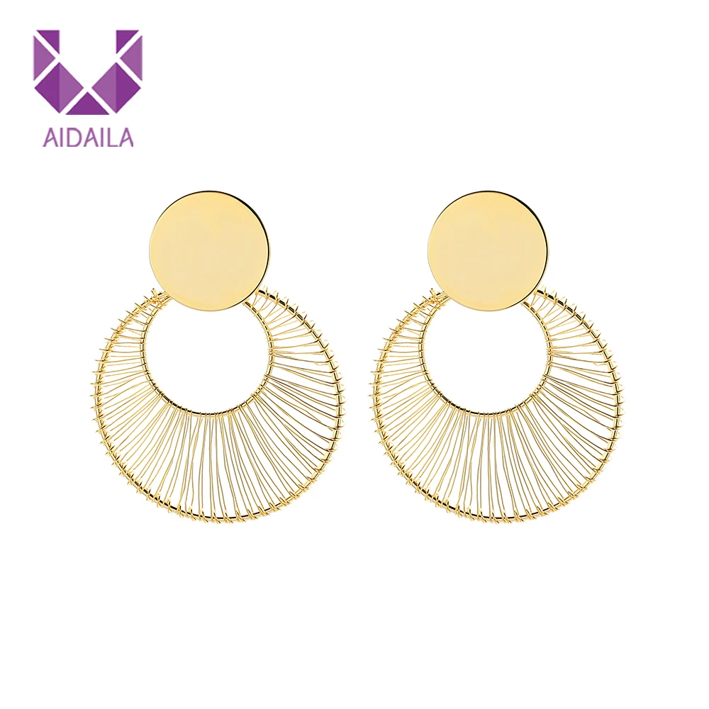 

AIDAILA Women Jewelry Round Shape Wire Wrap Gold Thread Earrings, Picture shows