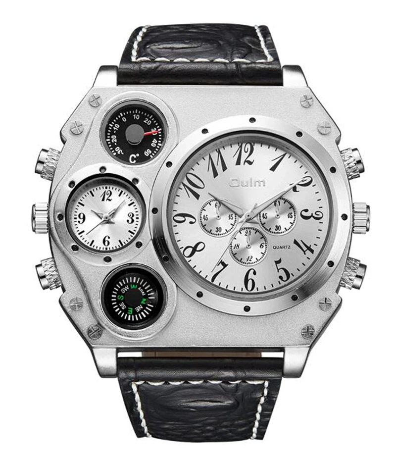 

Oulm 1349 New Sport Watches Men Super Big Large Dial Male Quartz Clock Decorative Thermometer Compass Luxury Men's Wrist Watch